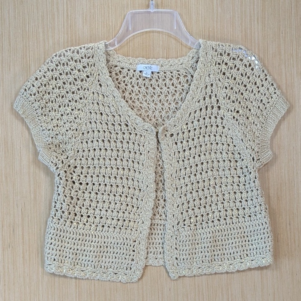 Cache Womens Crochet Bolero Cardigan Y2K Boho Festival Large Gold Metallic